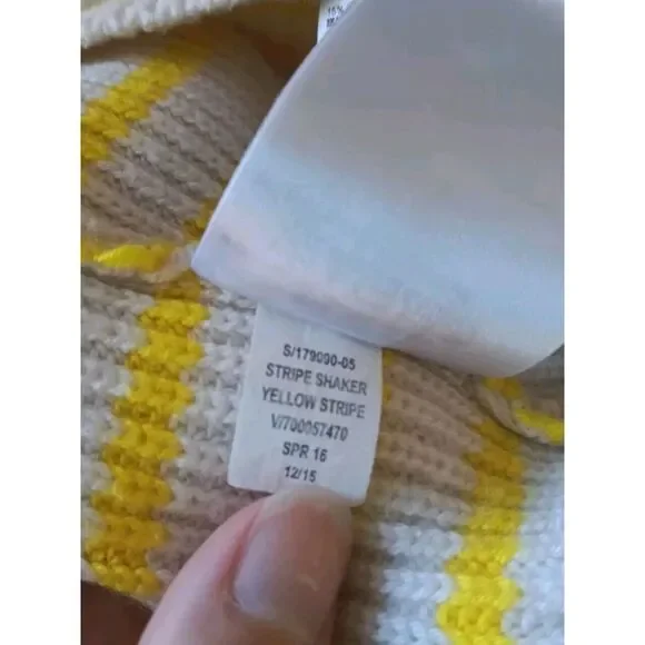 Gap Stripe Shaker‎ Sweater Yellow Cream Knit Women's Medium Merino Wool Pullover - Picture 9 of 9